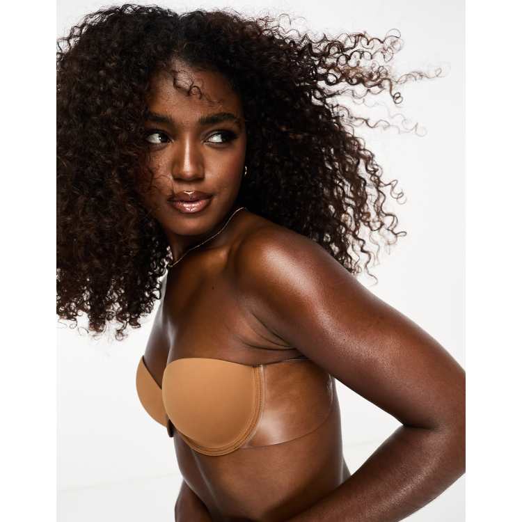 ASOS DESIGN moulded strapless backless bra with stick on wing in brown