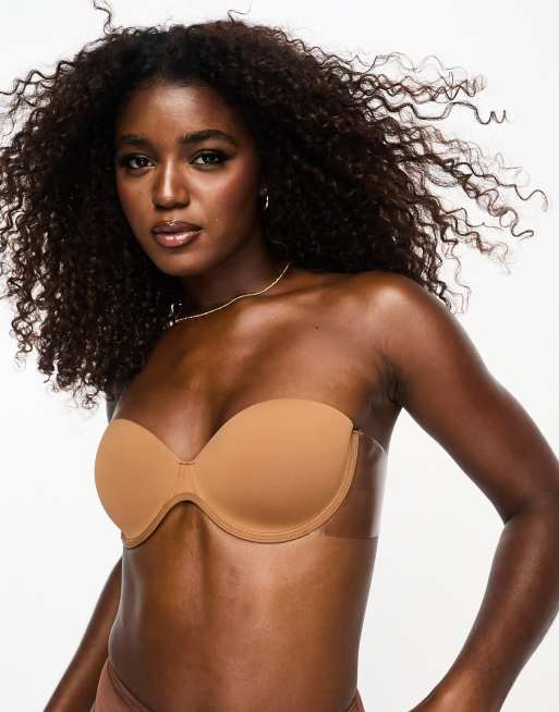 ASOS DESIGN moulded strapless backless bra with stick on wing in brown