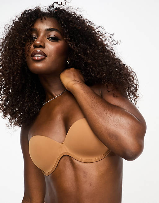 ASOS DESIGN moulded strapless backless bra with stick on wing in brown