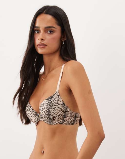 ASOS DESIGN moulded t-shirt bra in animal print, 3 of 4