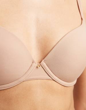 ASOS DESIGN moulded t-shirt bra in beige