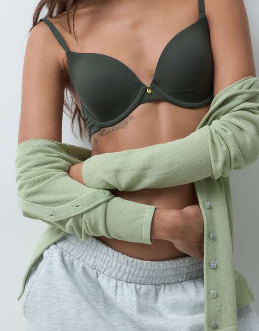 ASOS DESIGN moulded t-shirt bra in forest green, 3 of 5