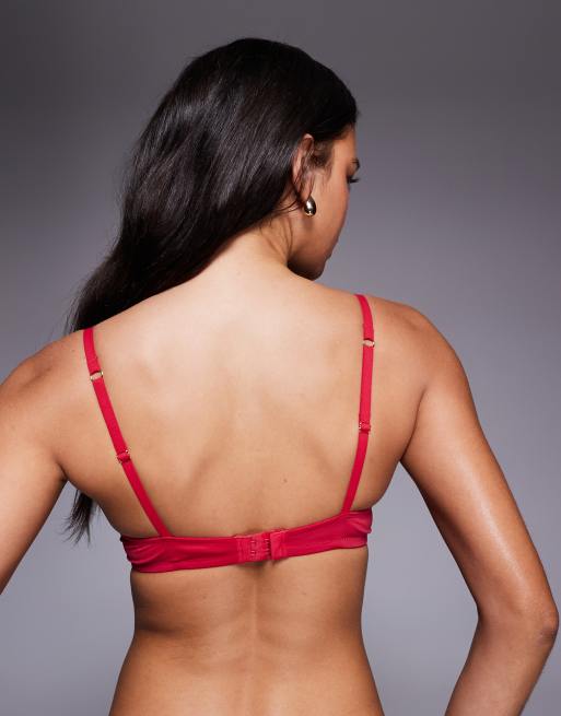 ASOS DESIGN moulded t-shirt bra with charm detail and embossed straps in cherry red, 3 of 4