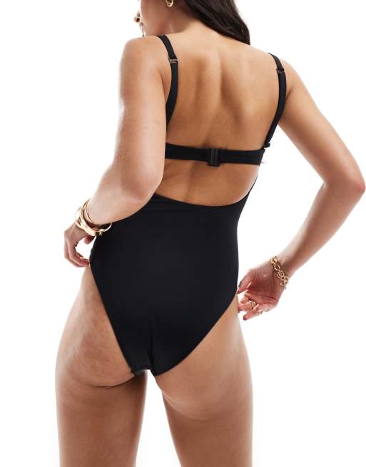 ASOS DESIGN moulded underwired swimsuit in black, 4 of 4