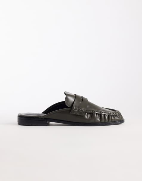 ASOS DESIGN – Mouse – Ciemnozielone loafersy bez pięt z marszczeniem - view 1