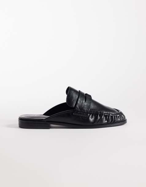 ASOS DESIGN – Mouse – Czarne loafersy bez pięty z ozdobnym marszczeniem - view 1