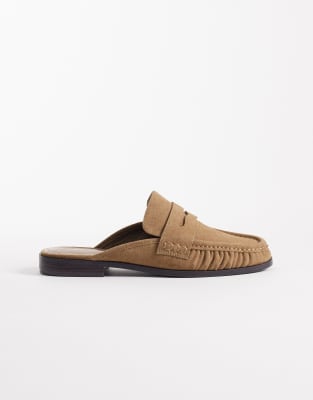 ASOS DESIGN - Mouse - Loafer-Mules aus Wildlederimitat in Sand mit Raffung-Neutral