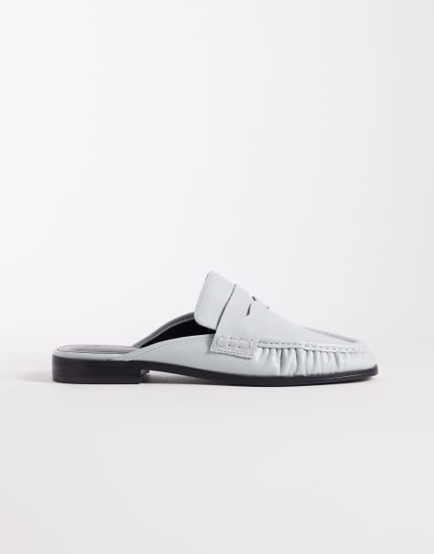 ASOS DESIGN – Mouse – Loafer-Mules in Blassblau mit gerafftem Detail - view 1