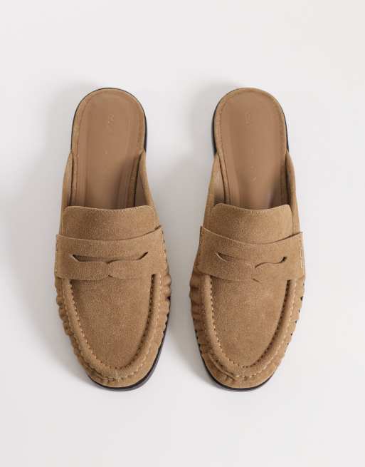 ASOS DESIGN - Mouse - Sandfarvede mule-loafers i imiteret ruskind med rynkedetaljer, 2 af 4