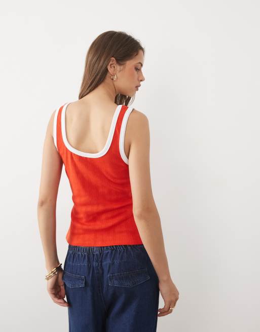 ASOS DESIGN - Mouwloos hemdje met lage ronde hals in rood, 2 van 4