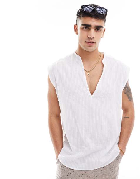 ASOS DESIGN - Mouwloos overhemd zonder sluiting van katoenen jacquard in wit - view 1