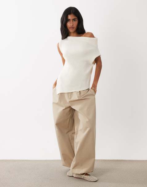 ASOS DESIGN mouwloze asymmetrische gebreide top in wit - view 1