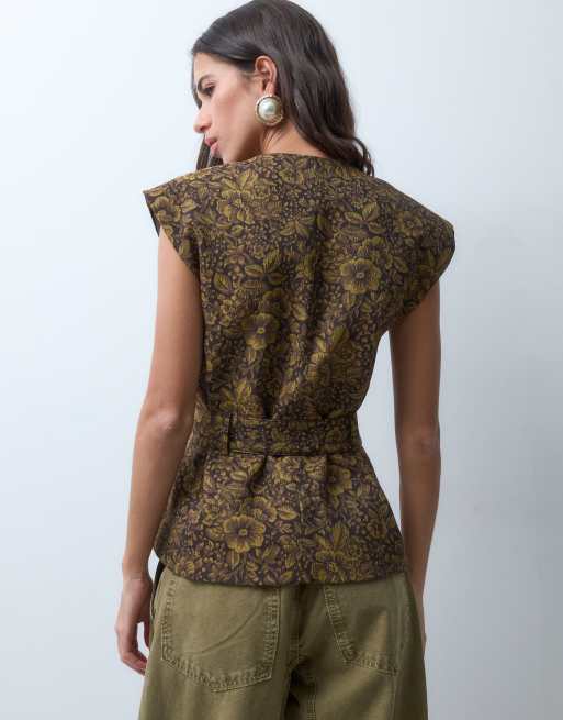 ASOS DESIGN mouwloze blazer met ceintuur in bloemenjacquard, 4 van 4