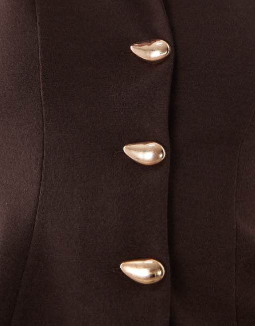 ASOS DESIGN - Mouwloze dubbelgebreide peplum top met abstracte gouden knopen in chocoladebruin, 4 van 4