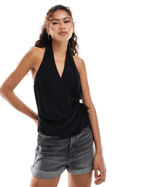 ASOS DESIGN - Mouwloze gebreide overslagtop met strik opzij in zwart - view 1