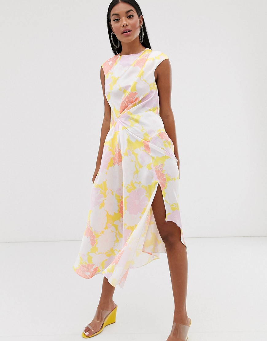 ASOS DESIGN - Mouwloze gedrapeerde mini-jurk met bloemenprint-Multi