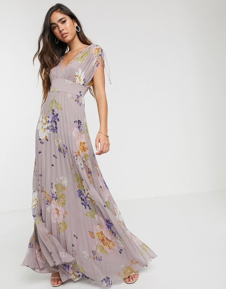 ASOS DESIGN - Mouwloze geplooide lange jurk met bloemenprint-Multi