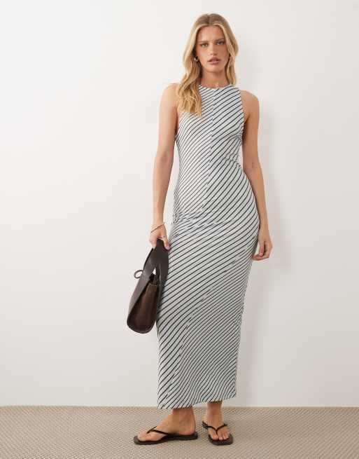 ASOS DESIGN - Mouwloze gestreepte maxi jurk in blauw en bruin, 2 van 4