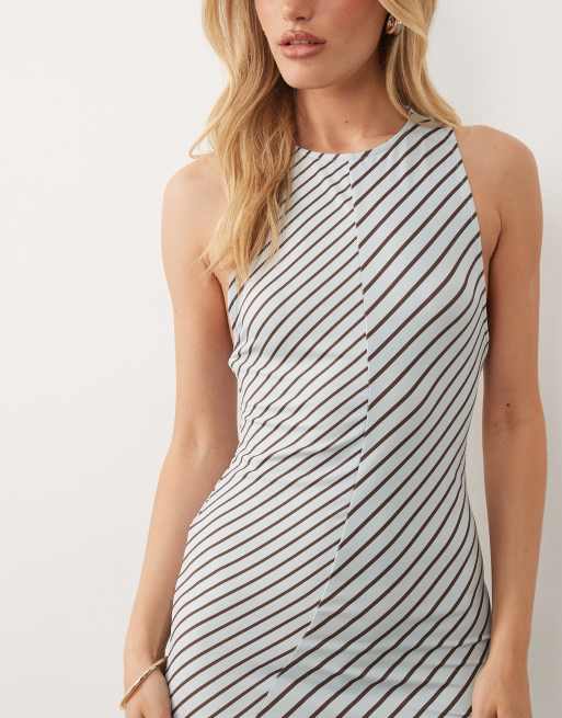 ASOS DESIGN - Mouwloze gestreepte maxi jurk in blauw en bruin, 3 van 4