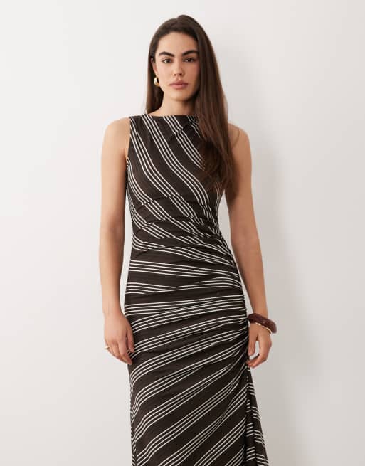 ASOS DESIGN - Mouwloze gestreepte midi jurk met gerimpeld strikdetail, 3 van 4
