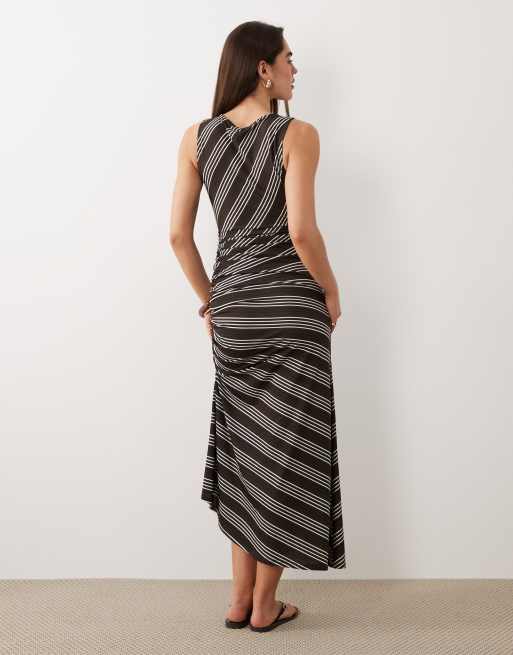 ASOS DESIGN - Mouwloze gestreepte midi jurk met gerimpeld strikdetail, 4 van 4
