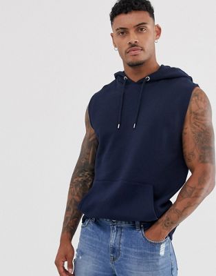 ASOS DESIGN - Mouwloze hoodie in marineblauw