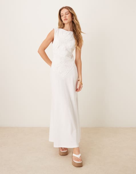 ASOS DESIGN - Mouwloze maxi jurk met gehaakte patches in wit - view 1