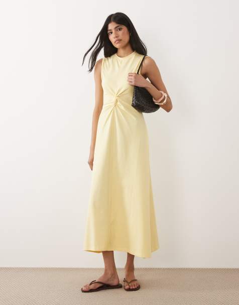 ASOS DESIGN - Mouwloze maxi jurk met geknoopt detail in lichtgeel - view 1