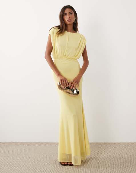 ASOS DESIGN - Mouwloze maxi jurk met gerimpeld lijfje in citroengeel - view 1