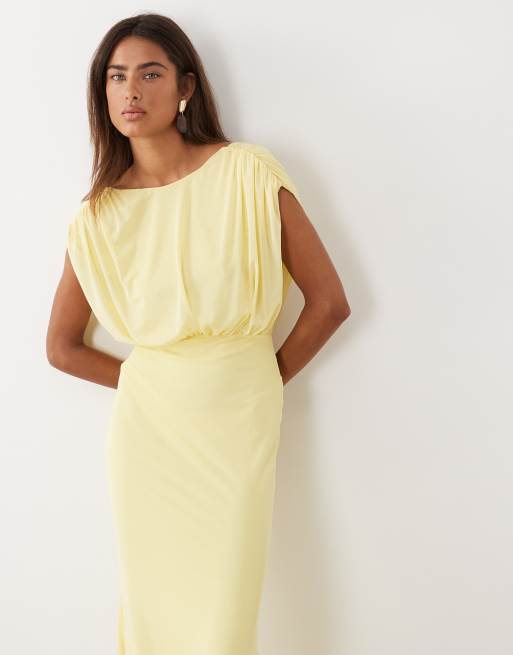 ASOS DESIGN - Mouwloze maxi jurk met gerimpeld lijfje in citroengeel, 2 van 4