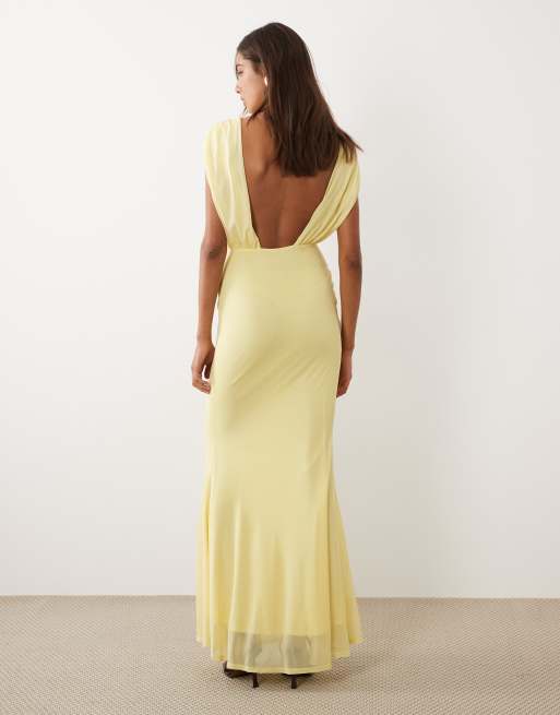 ASOS DESIGN - Mouwloze maxi jurk met gerimpeld lijfje in citroengeel, 4 van 4