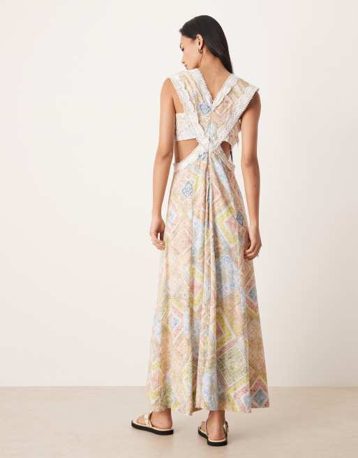 ASOS DESIGN - Mouwloze maxi jurk met kant-applicaties en uitsnijding in pastel, 2 van 4