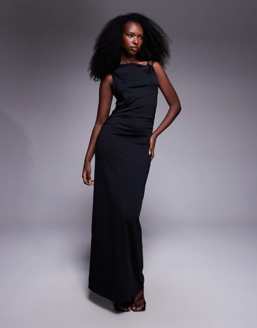 ASOS DESIGN - Mouwloze maxi jurk met metalen hardware rand in zwart, 4 van 4