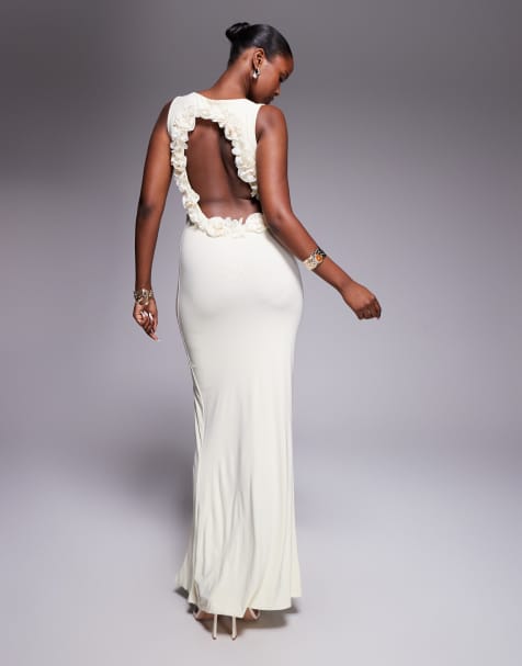ASOS DESIGN - Mouwloze maxi jurk met open achterkant en 3D bloemdesign in botergeel - view 1