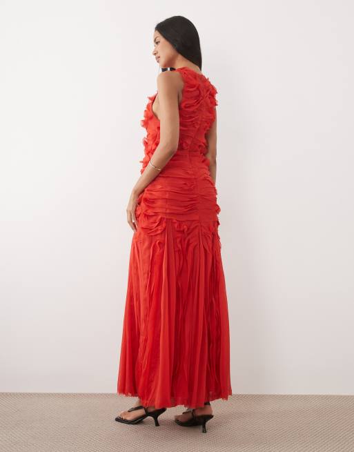 ASOS DESIGN - Mouwloze maxi jurk met ruching in rood, 4 van 4