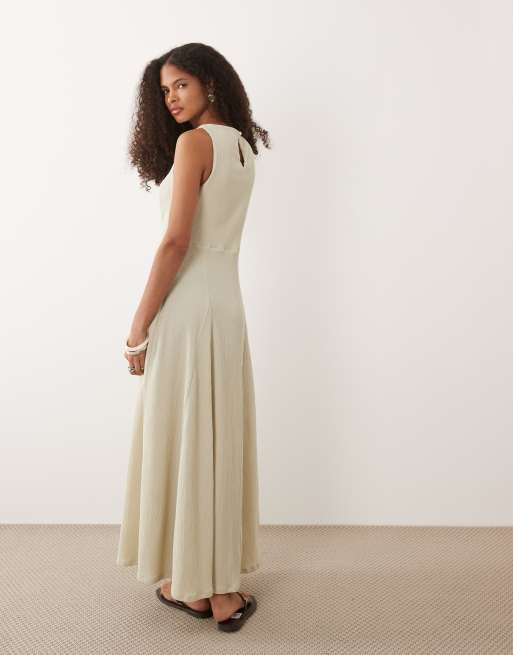 ASOS DESIGN - Mouwloze maxi jurk met textuur en volle rok in stone, 4 van 4