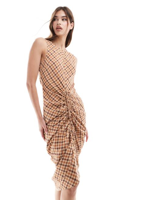 ASOS DESIGN - Mouwloze maxi jurk met trekkoord in ruit
