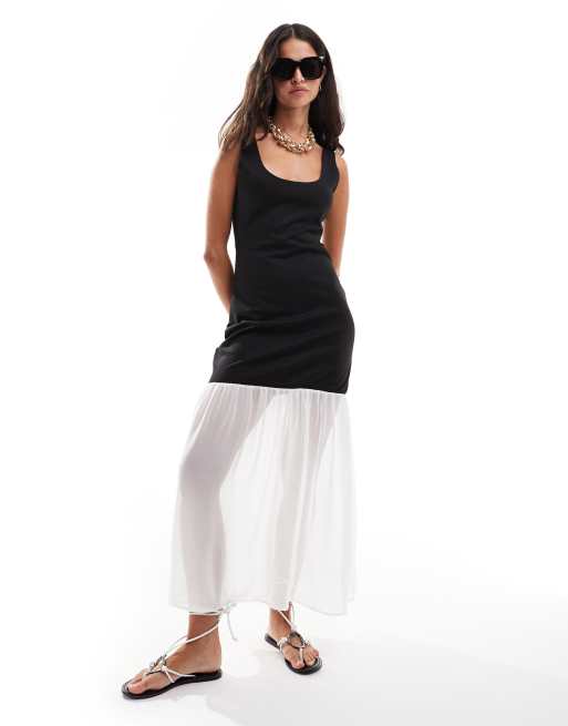 ASOS DESIGN - Mouwloze midi-jurk met lage ronde achterkant in zwart-wit