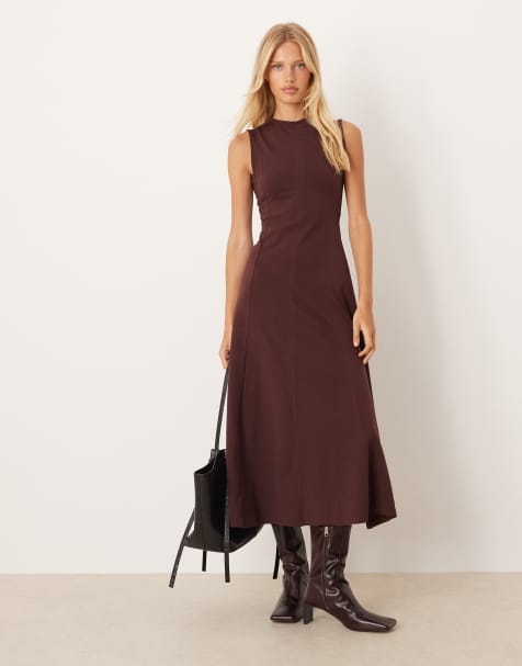 ASOS DESIGN - Mouwloze midi-jurk van katoen in chocoladebruin - view 1