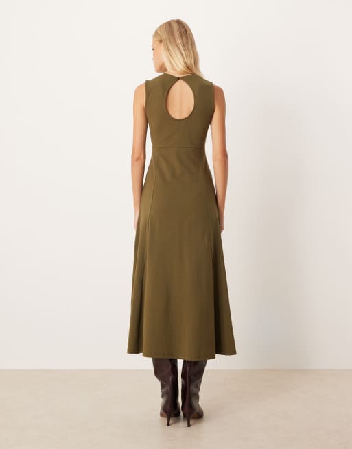 ASOS DESIGN - Mouwloze midi-jurk van katoen in olijfgroen, 2 van 4