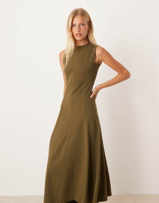 ASOS DESIGN - Mouwloze midi-jurk van katoen in olijfgroen, 4 van 4