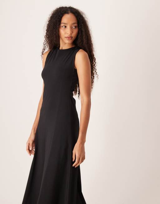 ASOS DESIGN - Mouwloze midi-jurk van katoen in zwart, 4 van 4