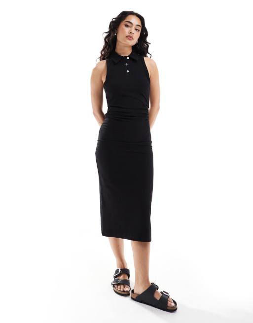 ASOS DESIGN - Mouwloze midi polojurk in zwart