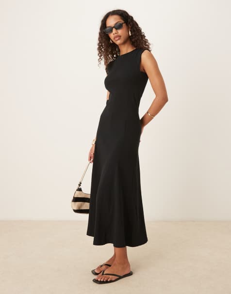 ASOS DESIGN - Mouwloze midi zonnejurk van katoen met in zwart - view 1