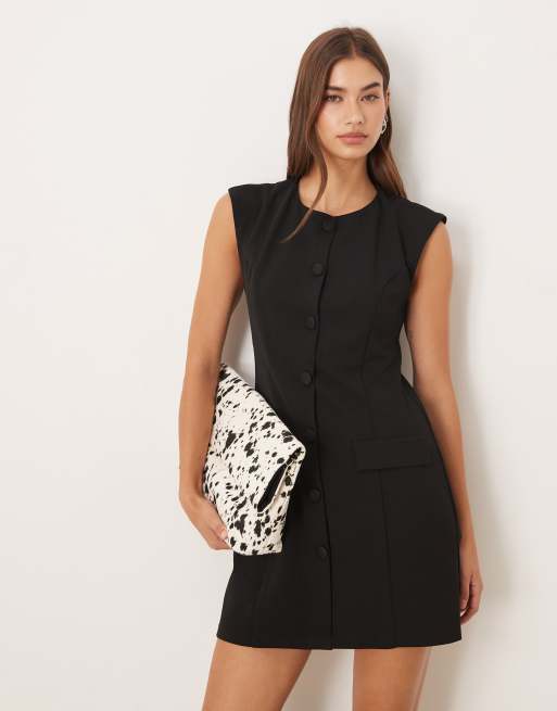 ASOS DESIGN - Mouwloze mini giletjurk met knoopsluiting in zwart, 3 van 4