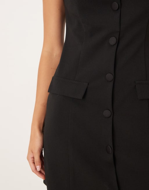 ASOS DESIGN - Mouwloze mini giletjurk met knoopsluiting in zwart, 4 van 4