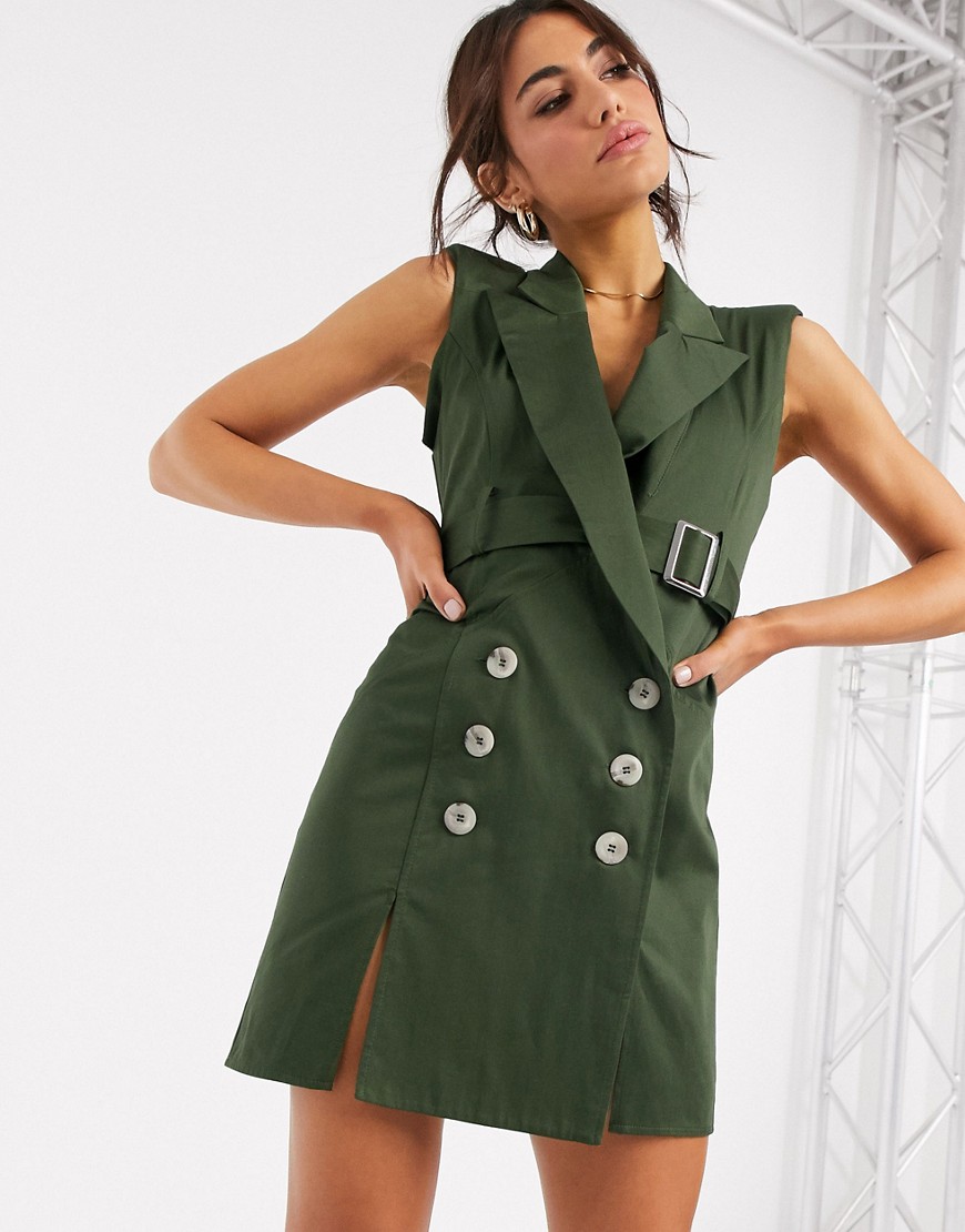 ASOS DESIGN - Mouwloze mini-jurk met riem-Groen