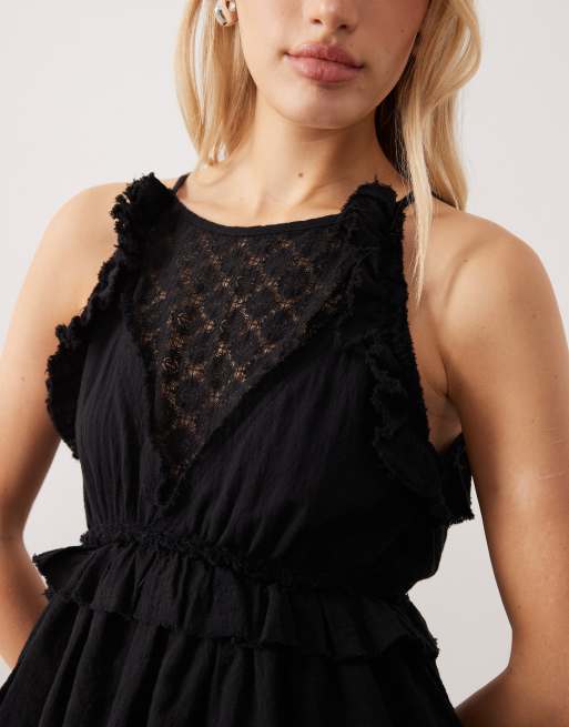 ASOS DESIGN - Mouwloze mini jurk met ruches in zwart, 3 van 4