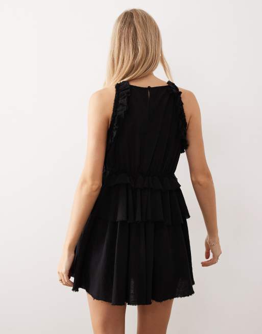 ASOS DESIGN - Mouwloze mini jurk met ruches in zwart, 4 van 4