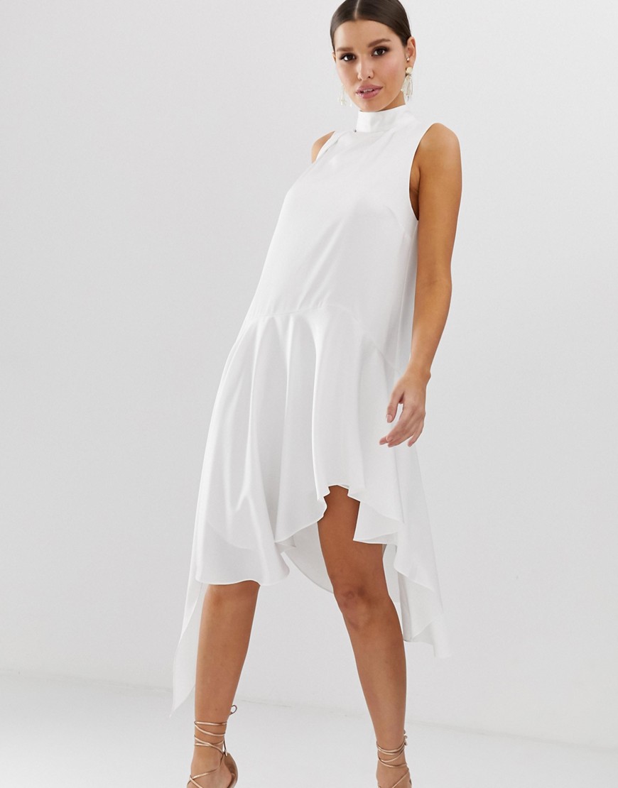 ASOS DESIGN - Mouwloze mini-jurk van satijn met gedrapeerde halslijn-Wit